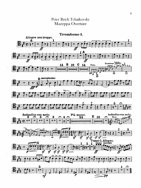 Trombone 1, 2, 3 (tenor, bass clefs), Tuba