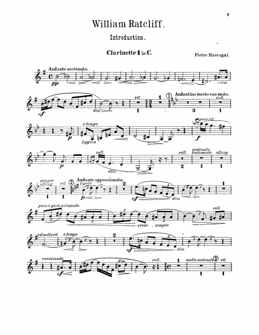 Clarinet 1, 2 (C), Bass Clarinet (B)