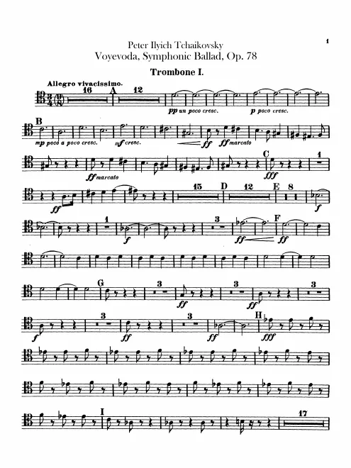 Trombone 1, 2, 3 (tenor, bass clefs), Tuba