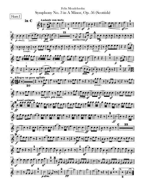 Horn 1, 2 (C, A), 3, 4 (E, F, D)
