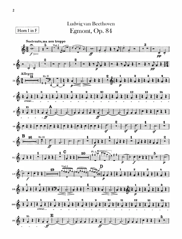 Horn 1, 2 (F), 3, 4 (E)