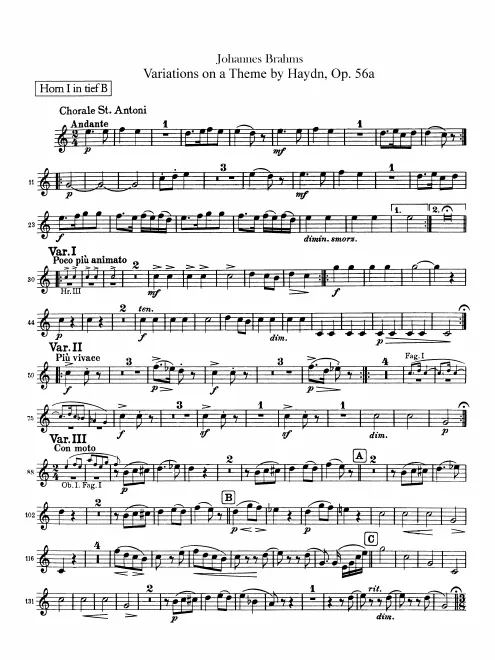 Horn 1, 2 (B), 3 (E, F), 4 (E)