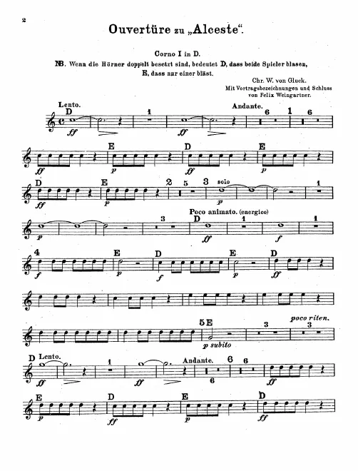 Horn 1, 2 (D), Horn 1, 2 (transposed to F)