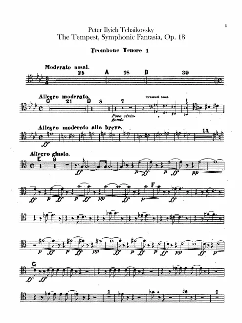 Trombone 1, 2, 3 (tenor, bass clefs), Tuba