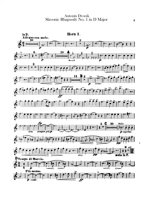 Horn 1, 2 (D, F), 3, 4 (E, F, D)