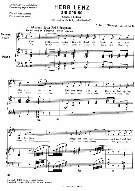 Complete Score (Medium Voice, transposed to )