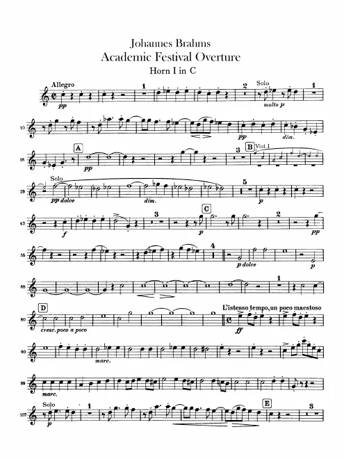 Horn 1, 2 (C), 3, 4 (E)