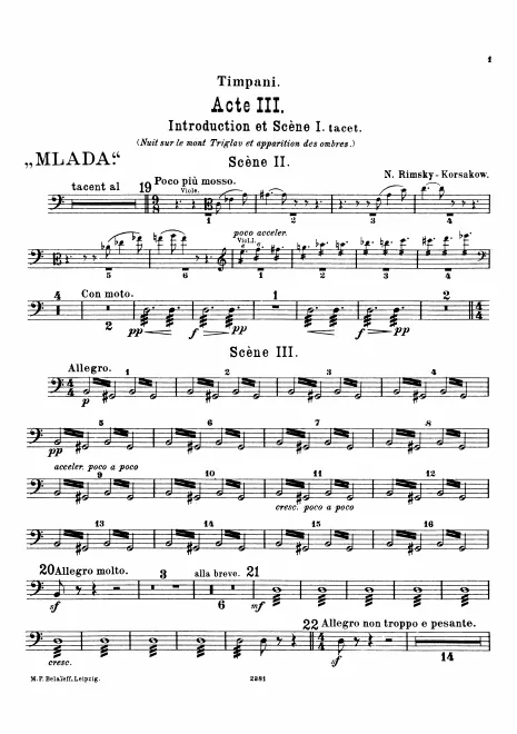 Timpani 1/2*, Timpani 2*/Glockenspiel/Xylophone, Timpani 3/Triangle/Cymbals, Triangle/Tambourine/Tam-Tam, Bass Drum/Cymbals