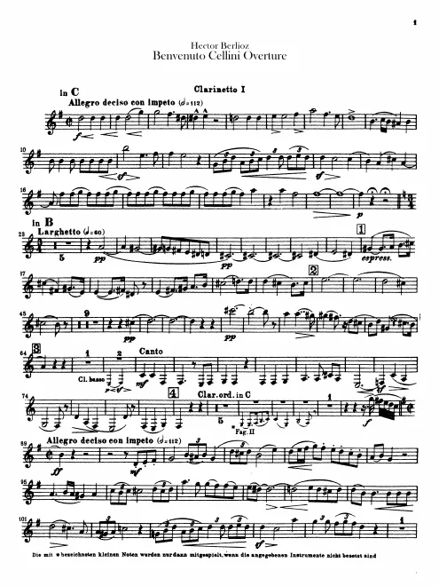 Clarinet 1 (C, B), 2 (C, B, also doubling B bass clarinet)