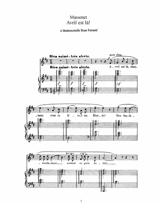 Complete Score (D Major: high voice and piano)