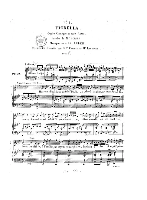 No.1, Couplets: "Heureux climat, beau ciel de l'Italie" (Act I, No.1b)