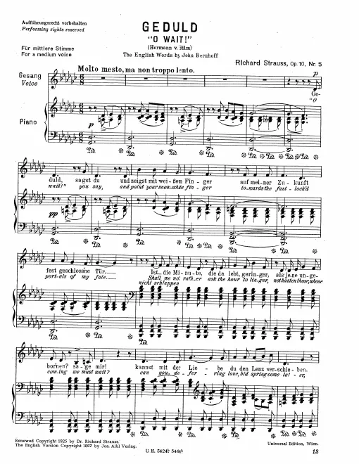 Complete Score (medium voice, transposed to )