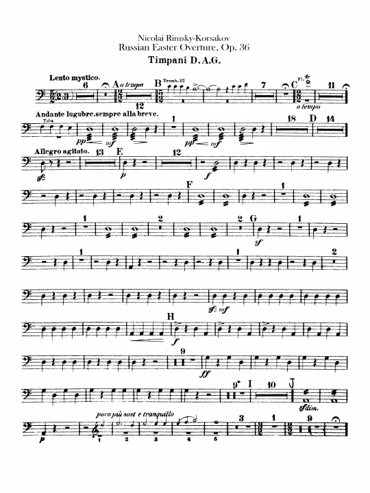 Timpani, Bells (Glockenspiel), Bass Drum/Cymbals, Tam-Tam, Triangle