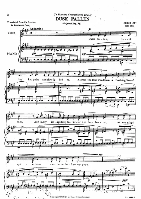 3. Dusk Fallen (= Смеркалось) (transposed to A major)