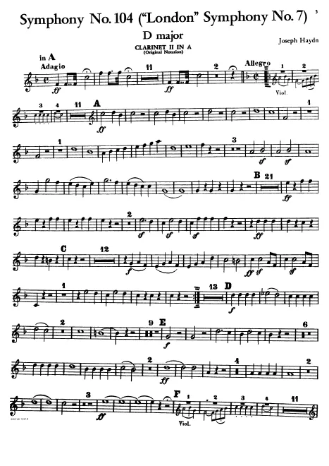 Clarinet 2 (A) (original), B (transposed)