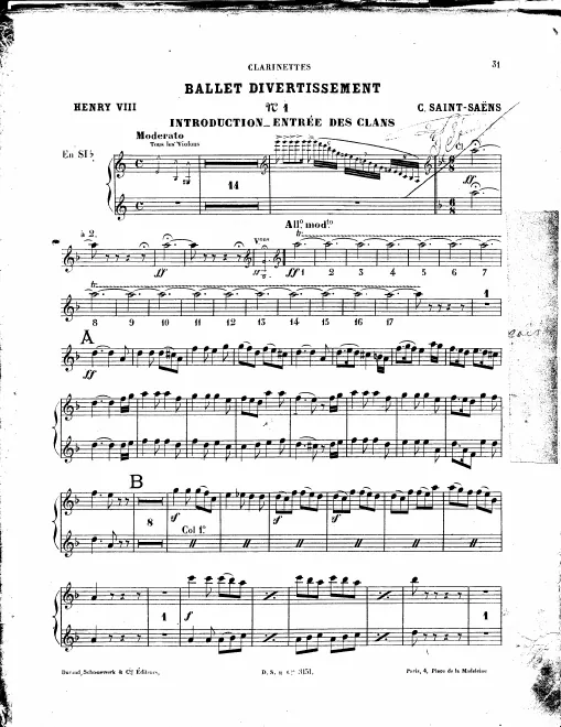 Clarinet 1/2 (B) (also Alto Clarinet (F)), Bass Clarinet (B)