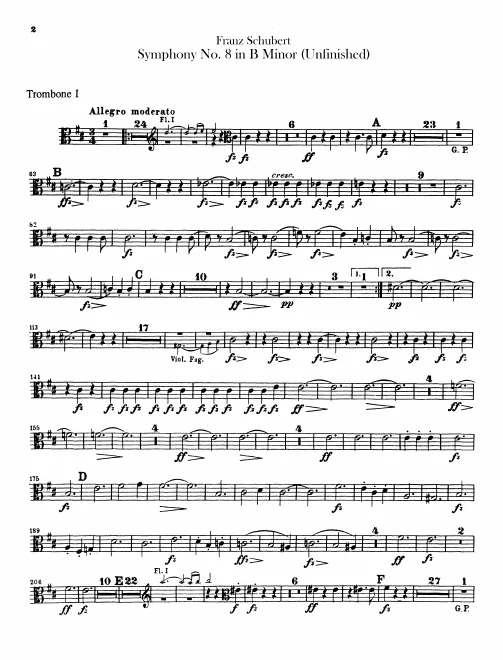 Trombone 1 (alto clef, bass clef), 2 (tenor clef, bass clef), 3