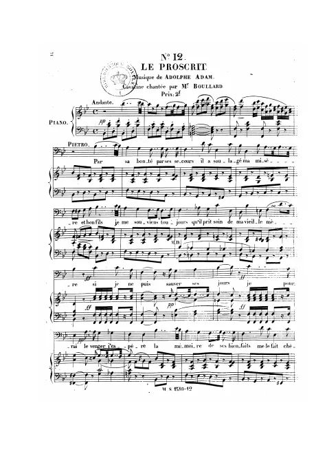 No.12, Cavatine: "Par sa bonté, par ses secours" (Pietro), B♭ major