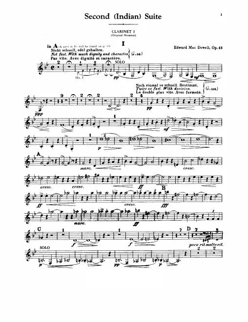 Clarinet 1, 2 (A/B, also transposed to B)