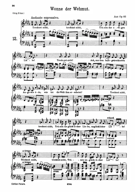 1. Wonne der Wehmut (medium/low voice, transposed to )