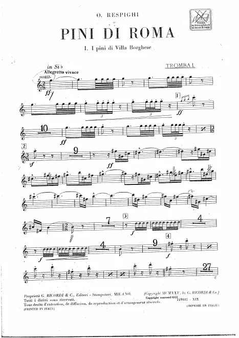 Trumpet 1, 2, 3, (4 for optional Buccine replacement), offstage Tpt.