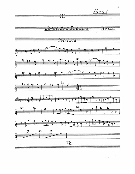 Horn 1, 2 (Chor I), 3, 4 (Chor II)