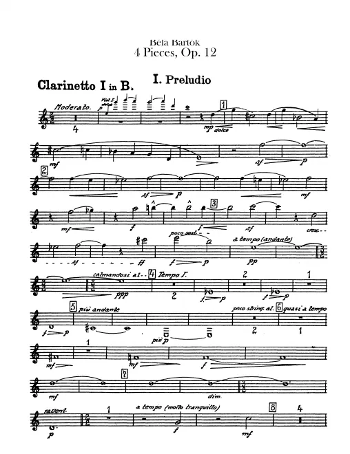 Clarinet 1, 2, 3 (3 also Bass Clarinet 1 (B)/E Clarinet 1), Bass Clarinet 2 (B) (also E Clarinet 2)