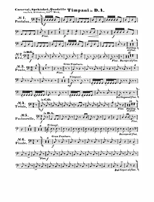 Timpani/Bass Drum/Triangle, Snare Drum, Tambourine, Castanets, Schellenkranz (Tambourine)