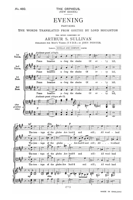 First page of Evening. A Four-Part Song.