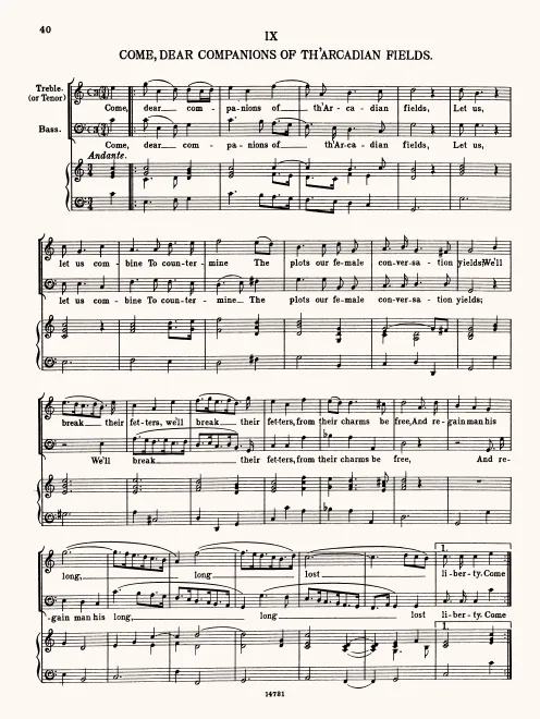 First page of Come, Dear Companions of th' Arcadian Fields
