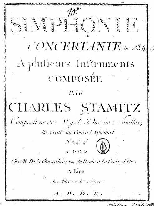 First page of Sinfonie Concertante á plusieurs instruments, composeé par Charles Stamitz