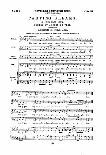 First page of Parting Gleams. A Four-Part Song.