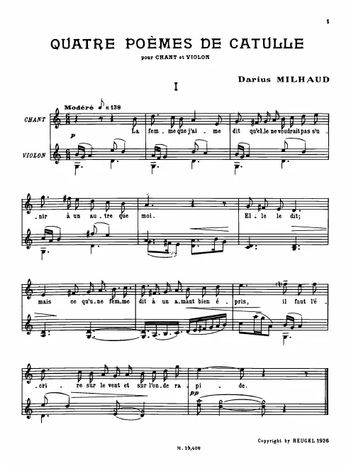 First page of 4 Poèmes de Catulle