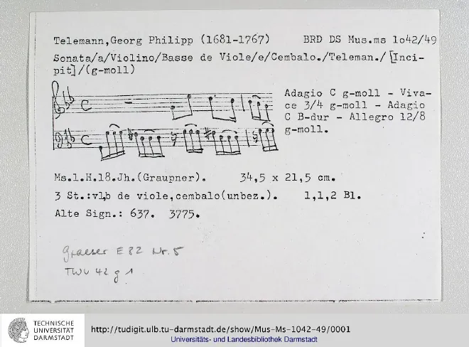 First page of Trio Sonata in G minor