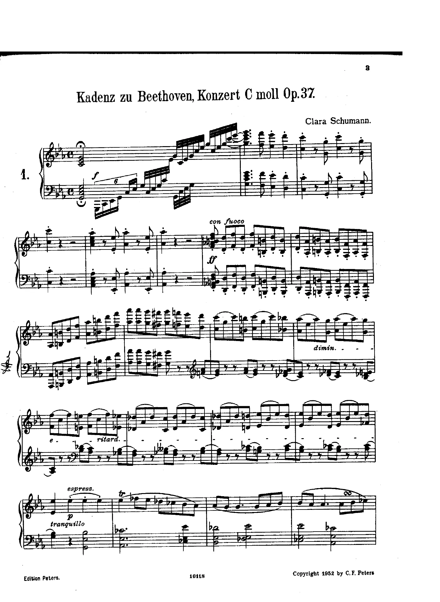 First page of Piano Concerto No.3