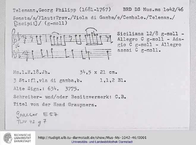 First page of Trio Sonata in G minor