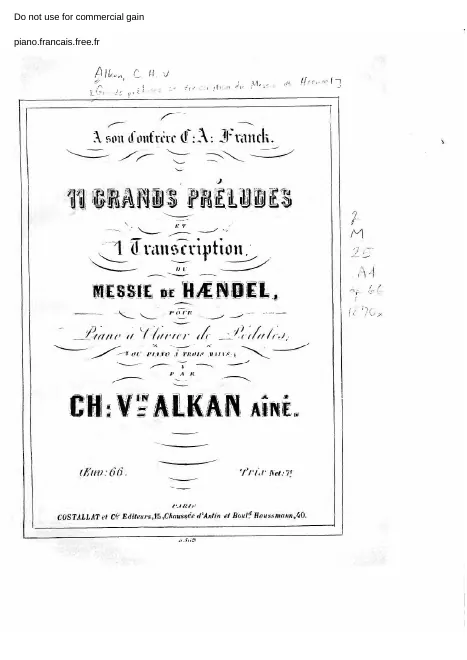 First page of 11 Grands préludes et 1 transcription du Messie de Hændel, Op.66
