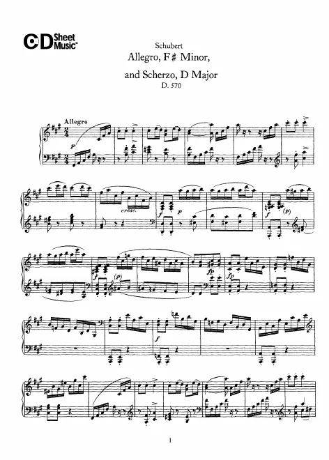 First page of Allegro in F-sharp minor and Scherzo in D major
