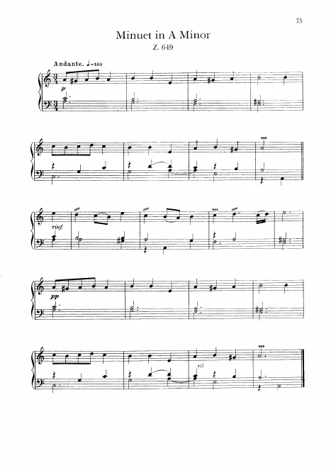 First page of Minuet in A minor