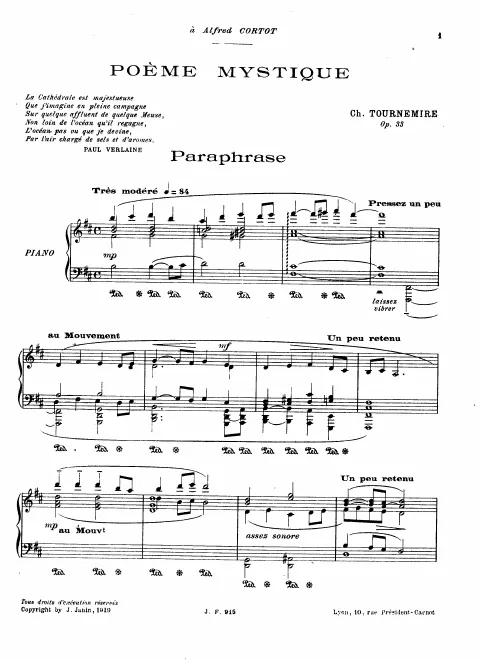 First page of Poème mystique pour piano