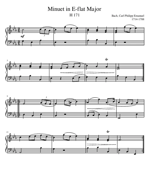 First page of Minuet in E flat Major