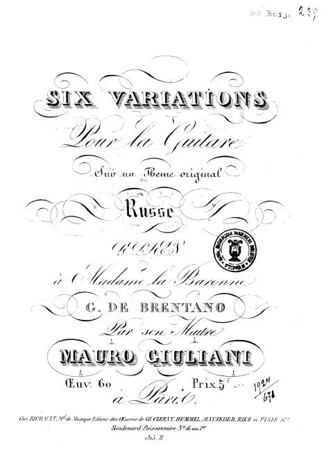 First page of 6 Variations sur un Theme original Russe