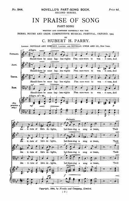 First page of In Praise of Song