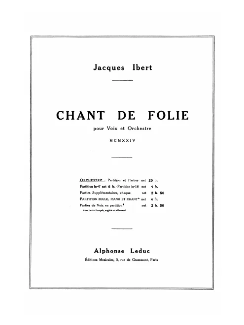 First page of Chant de folie