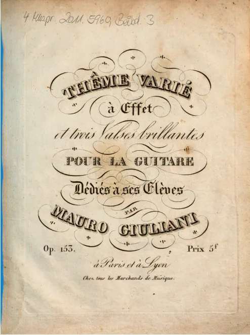 First page of Thème varié à effet et trois Valses brillantes pour la Guitare