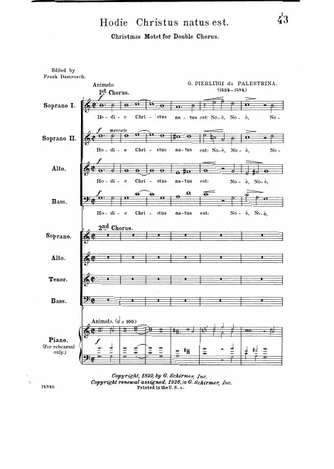 First page of Hodie Christus natus est