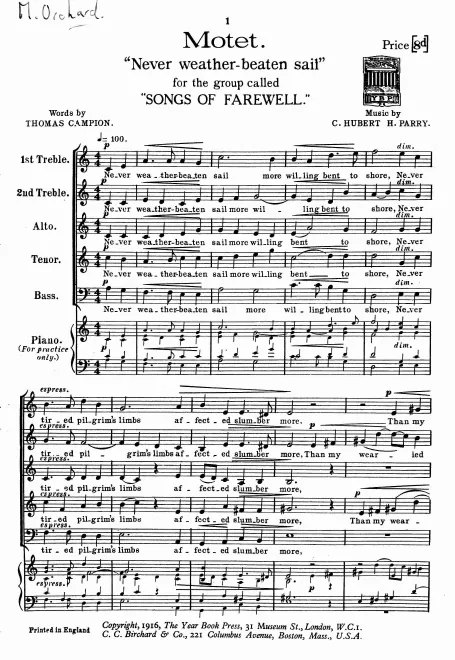 First page of Songs of Farewell