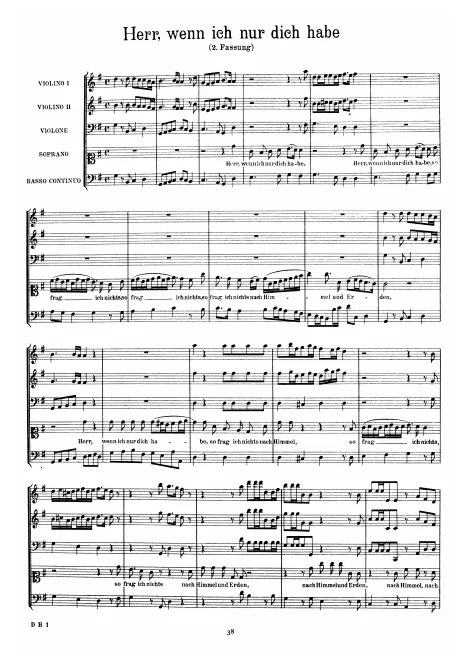 First page of Kantate für Sopran, 2 Violinen, Viola da Gamba und Continuo