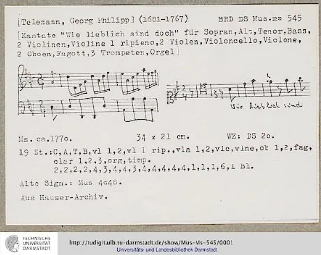 First page of Wie lieblich sind doch deine Hütten, TWV 2:13