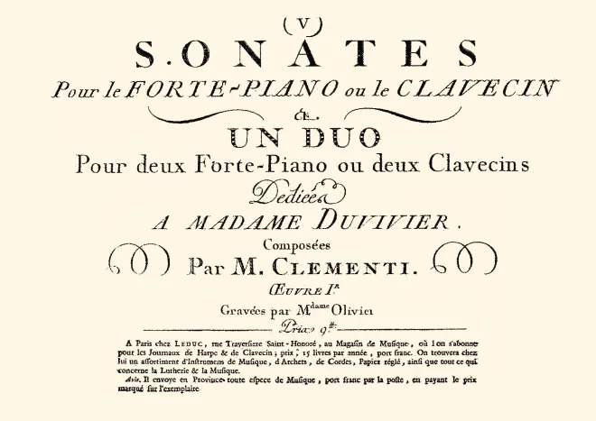 First page of 5 Sonatas for the Piano or the Harpsichord and a Duo for 2 Pianos or 2 Harpsichords